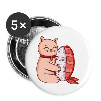 Chat mignon et sushi étreignant - Lot de 5 grands badges (56 mm) - blanc - Devant