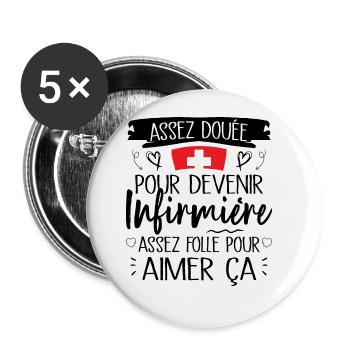 Assez douée pour devenir infirmière cadeau - Lot de 5 grands badges (56 mm) - blanc - Devant