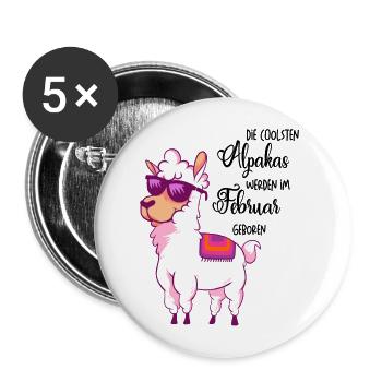 Die coolsten Alpakas werden im Februar geboren - Buttons groß 56 mm (5er Pack) - Weiß - Vorne