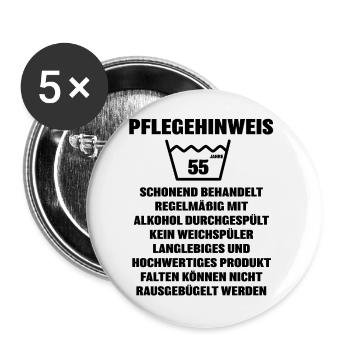 Pflegehinweis 55 Jahre - Buttons groß 56 mm (5er Pack) - Weiß - Vorne