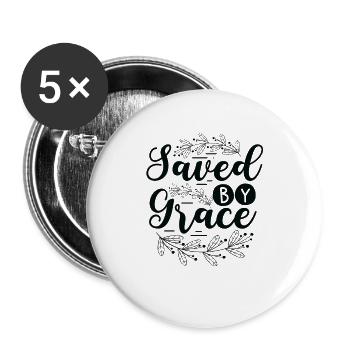 Christliche Gabe gerettet durch Gnade Christliche Gaben - Buttons groß 56 mm (5er Pack) - Weiß - Vorne
