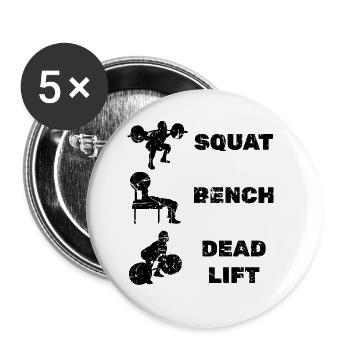 Squat Bench Deadlift Powerlifting - Buttons groß 56 mm (5er Pack) - Weiß - Vorne