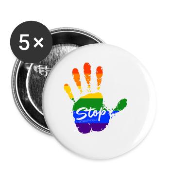 stop homophobia - LGBTQ CSD Gay Pride - Buttons groß 56 mm (5er Pack) - Weiß - Vorne