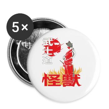 Ninja Artwork Sunset Japan Anime stil in Flammen - Buttons groß 56 mm (5er Pack) - Weiß - Vorne