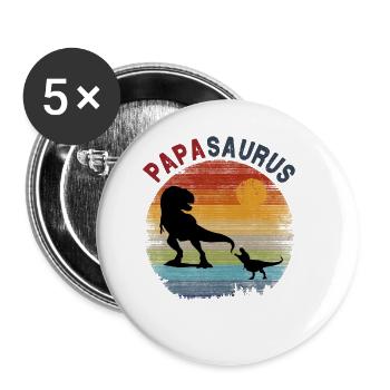 Papasaurus 1 Kid - Coucher de soleil rétro vintage - Lot de 5 grands badges (56 mm) - blanc - Devant