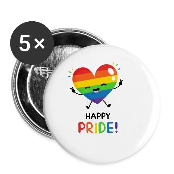 Happy Pride Day LGBT Gay CSD Queer Coming Out - Buttons groß 56 mm (5er Pack) - Weiß - Vorne