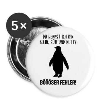 Pinguin Klein Süß Nett Lustiger Spruch Geschenk - Buttons groß 56 mm (5er Pack) - Weiß - Vorne