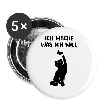 Katze Und Schmetterling Lustiger Spruch Geschenk - Buttons groß 56 mm (5er Pack) - Weiß - Vorne