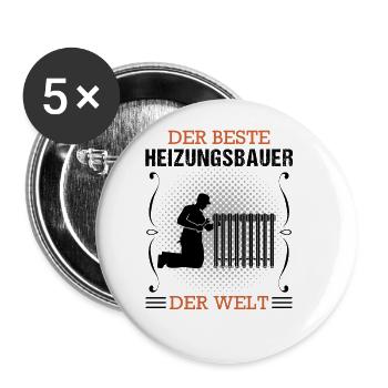 Heizungsbauer Beruf Sanitär Handwerker Geschenk - Buttons groß 56 mm (5er Pack) - Weiß - Vorne