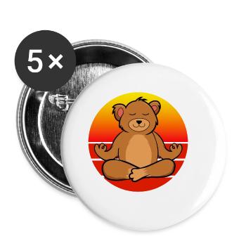 Yoga Bär, Meditation Yoga für Kinder und Eltern - Buttons groß 56 mm (5er Pack) - Weiß - Vorne