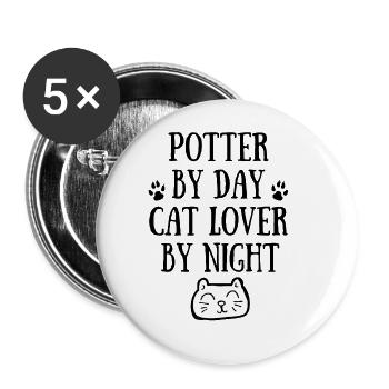 Pottery lover by day. Cat lover by night. - Buttons large 2.2''/56 mm (5-pack) - white - Front