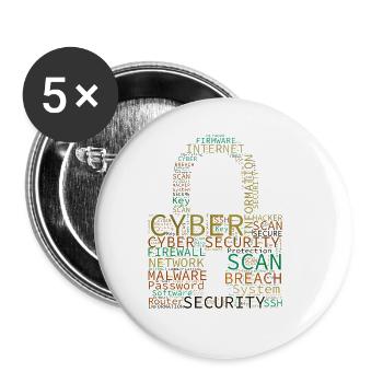 Cyber Security Wordcloud Vorhängeschloss - Buttons groß 56 mm (5er Pack) - Weiß - Vorne