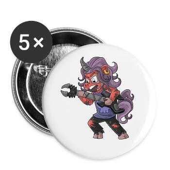 Rock Einhorn / Rockendes Einhorn - Buttons groß 56 mm (5er Pack) - Weiß - Vorne