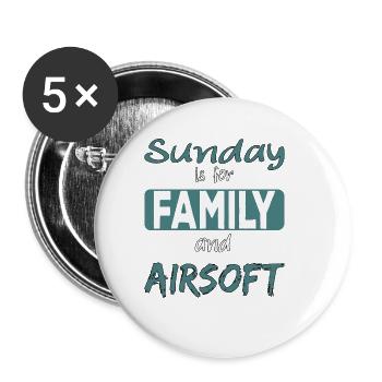 Le dimanche est pour la famille et Airsoft Spruch - Lot de 5 grands badges (56 mm) - blanc - Devant
