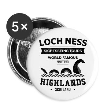 Loch Ness Monster Touren - Buttons groß 56 mm (5er Pack) - Weiß - Vorne