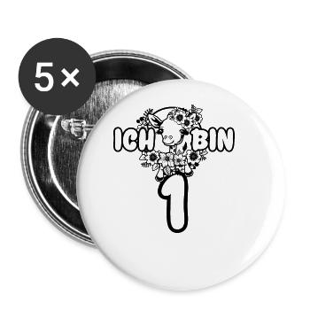 Süße Giraffe 1 Jahre Mädchen Zoo Tiermotiv - Buttons groß 56 mm (5er Pack) - Weiß - Vorne