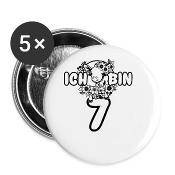 Süße Giraffe 7 Jahre Mädchen Zoo Tiermotiv - Buttons groß 56 mm (5er Pack) - Weiß - Vorne