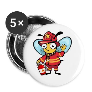 Feuerwehr Biene - Buttons groß 56 mm (5er Pack) - Weiß - Vorne