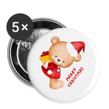 Weihnachten - Joyeux Noël - Teddy - Lot de 5 grands badges (56 mm) - blanc - Devant