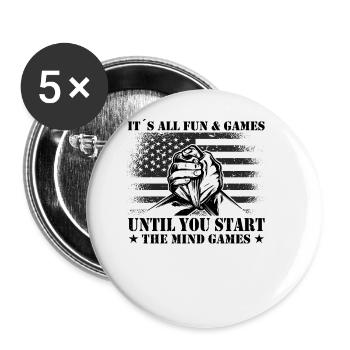 Armwrestler USA-Flaggen-Handdrücken - Buttons groß 56 mm (5er Pack) - Weiß - Vorne