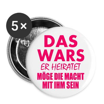 Das wars er heiratet - Buttons groß 56 mm (5er Pack) - Weiß - Vorne