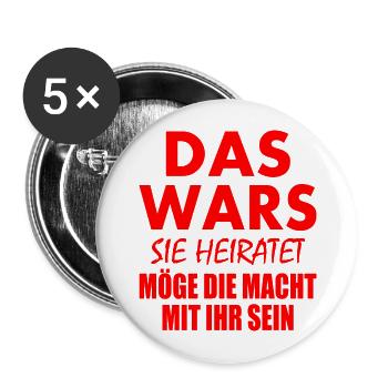 Das wars sie heiratet - Buttons groß 56 mm (5er Pack) - Weiß - Vorne