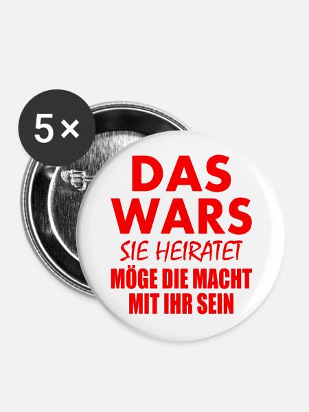 Das wars sie heiratet - Buttons groß 56 mm (5er Pack) - Weiß