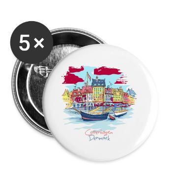Danemark Copenhague T-shirt Danois Danois - Lot de 5 grands badges (56 mm) - blanc - Devant