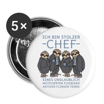 Stolzer Chef unglaublich fleißiges Team Faultiere - Buttons groß 56 mm (5er Pack) - Weiß - Vorne