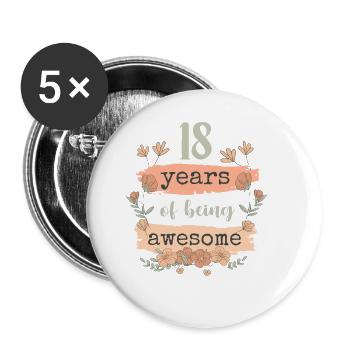 18 Anniversaire 18 ans Cadeau Femmes - Lot de 5 grands badges (56 mm) - blanc - Devant