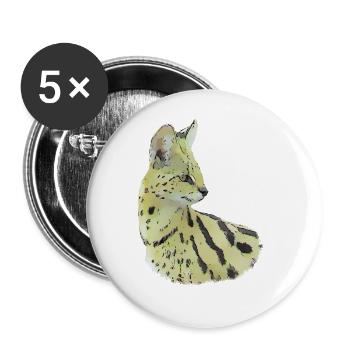 Serval Zeichnung - Katze Raubkatze in Afrika - Buttons groß 56 mm (5er Pack) - Weiß - Vorne