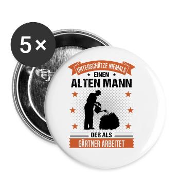 Gärtner Alter Mann Lustiger Spruch Herren Geschenk - Buttons groß 56 mm (5er Pack) - Weiß - Vorne