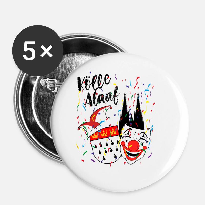Karneval Kostüm Kölle Alaaf Herz Köln Clown - Buttons groß 56 mm (5er Pack) - Weiß