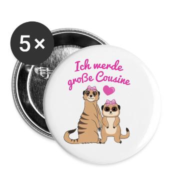 Ich Werde Große Cousine Erdmännchen Geschenk - Buttons groß 56 mm (5er Pack) - Weiß - Vorne