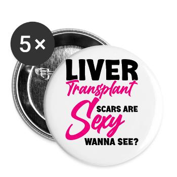 Lebertransplantation Leber-OP Organspender - Buttons groß 56 mm (5er Pack) - Weiß - Vorne