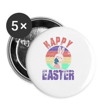 Frohe Ostern - Happy Easter - Osterhase - Buttons groß 56 mm (5er Pack) - Weiß - Vorne
