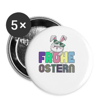 Frohe Ostern - Happy Easter - Osterhase - Buttons groß 56 mm (5er Pack) - Weiß - Vorne