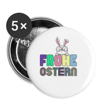 Frohe Ostern - Osterhase - Buttons groß 56 mm (5er Pack) - Weiß - Vorne
