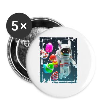 Osterhasen Astronaut im Weltall - Buttons groß 56 mm (5er Pack) - Weiß - Vorne