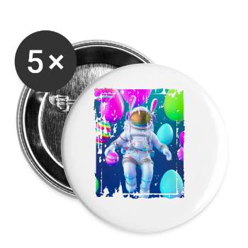 Osterhasen Astronaut im Weltall - Buttons groß 56 mm (5er Pack) - Weiß - Vorne