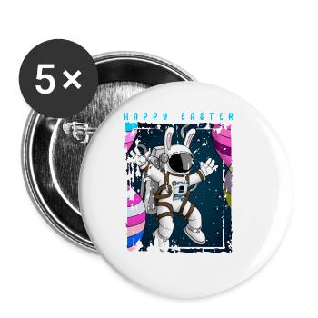 Osterhasen Astronaut im Weltall - Buttons groß 56 mm (5er Pack) - Weiß - Vorne