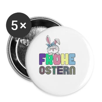 Frohe Ostern - Osterhase - Buttons groß 56 mm (5er Pack) - Weiß - Vorne