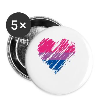 Pride LGBTQ Herz Bisexuell - Buttons groß 56 mm (5er Pack) - Weiß - Vorne