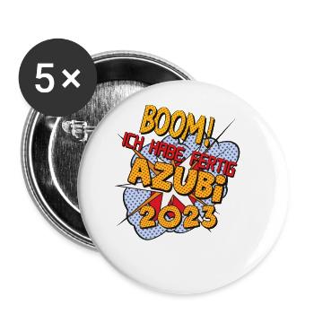 Éducation 2023 Graduation réussie style bande dessinée - Lot de 5 grands badges (56 mm) - blanc - Devant
