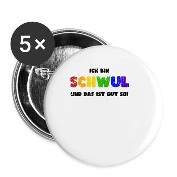 Stolz LGBTQ. Ich bin schwul! - Buttons groß 56 mm (5er Pack) - Weiß - Vorne