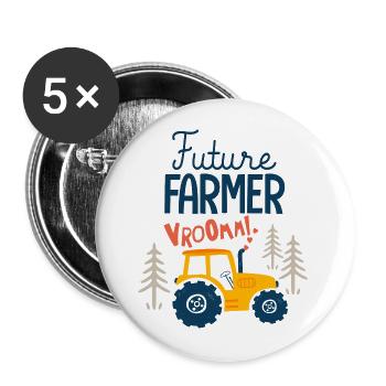 Kleiner Junge zukünftiger Landwirt - Buttons groß 56 mm (5er Pack) - Weiß - Vorne