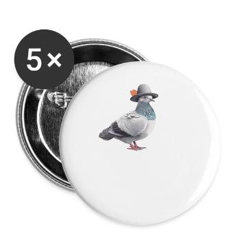Taubenzüchter Taubensport Brieftauben mit Hut - Buttons groß 56 mm (5er Pack) - Weiß - Vorne