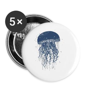 Qualle - Buttons groß 56 mm (5er Pack) - Weiß - Vorne