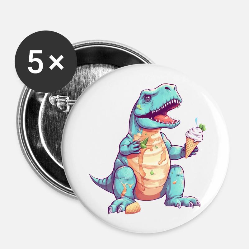 Clumsy T-Rex with ice cream - Buttons large 2.2''/56 mm (5-pack) - white