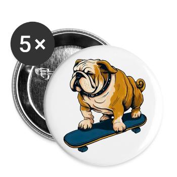 Bulldog on Skateboard - Cool Dog Design - Buttons large 2.2''/56 mm (5-pack) - white - Front
